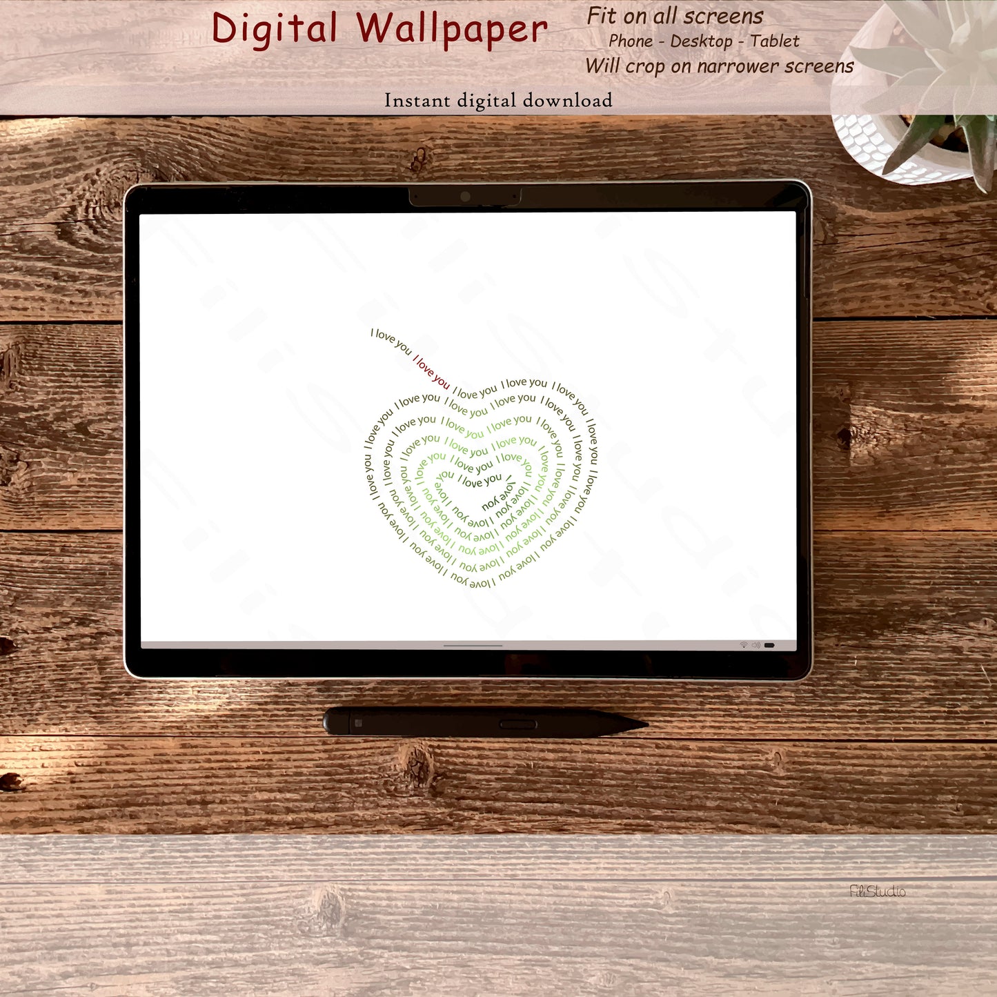 Swirl Heart - I Love You | Pistachio touch | Digital wallpaper | Fit for all screens