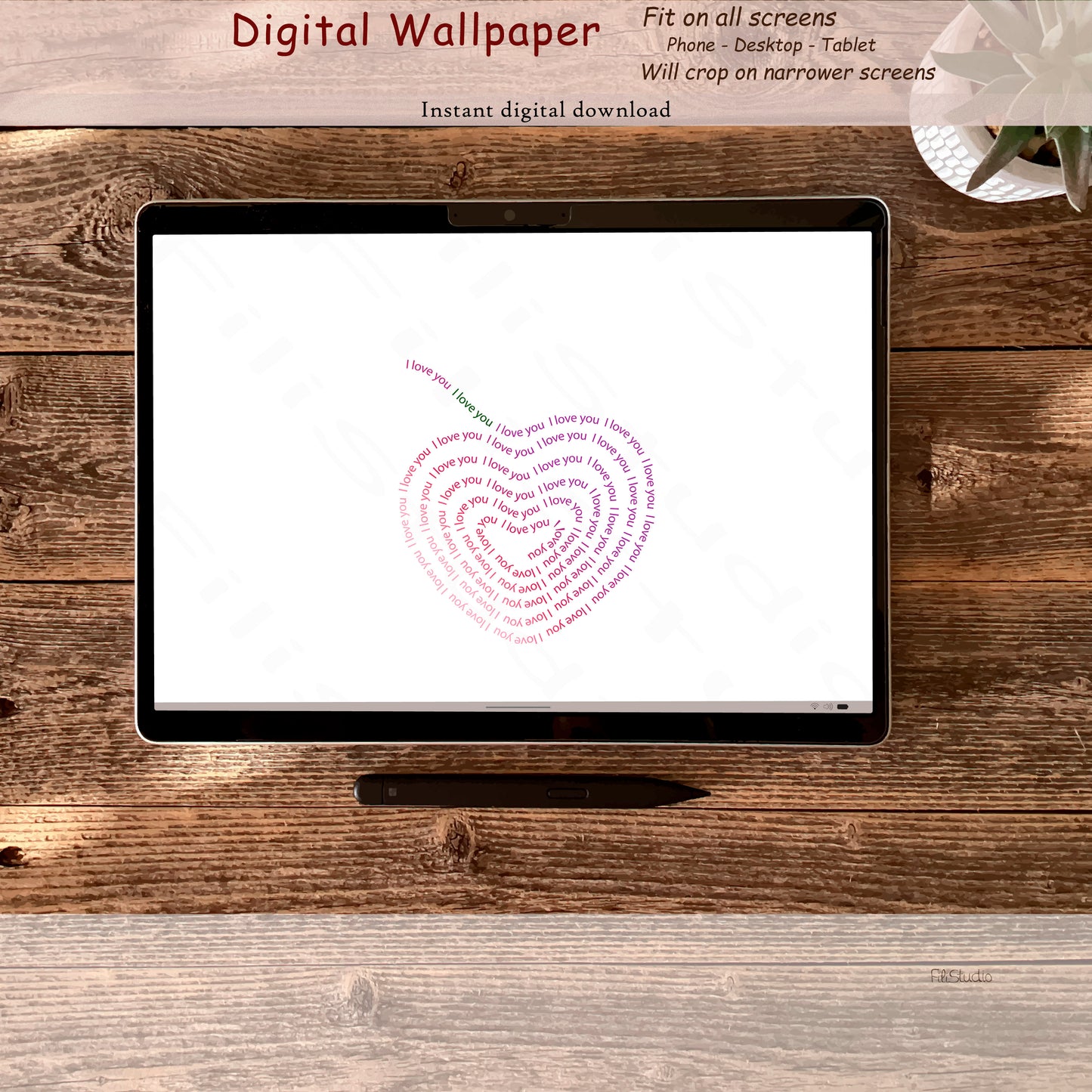 Swirl Heart - I Love You | Candy touch | Digital wallpaper | Fit for all screens