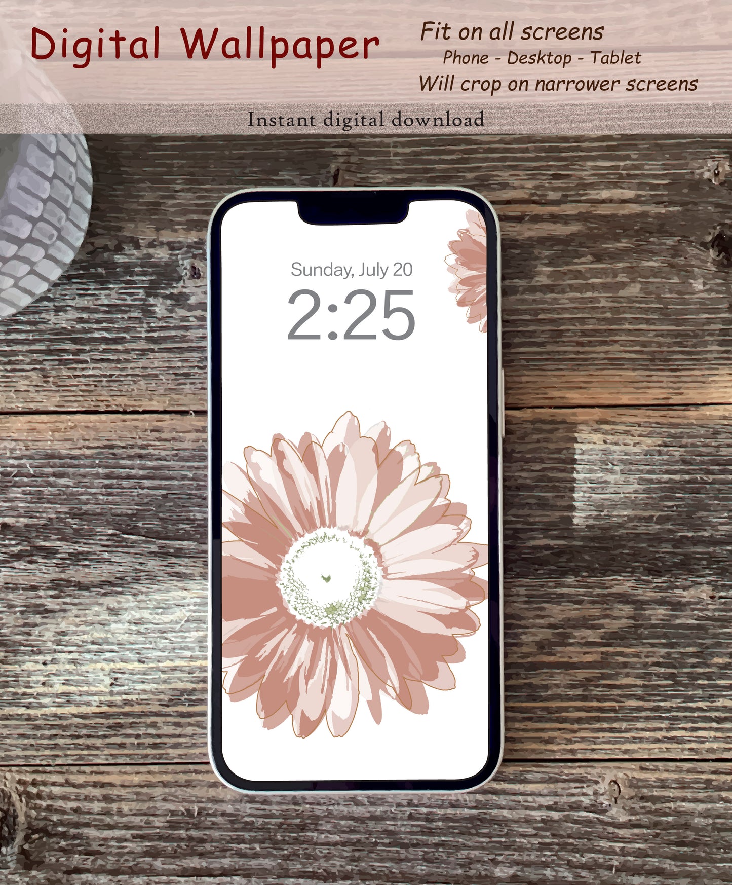 Beautiful hand-drawn daisy | Digital wallpaper | Fit for all screens