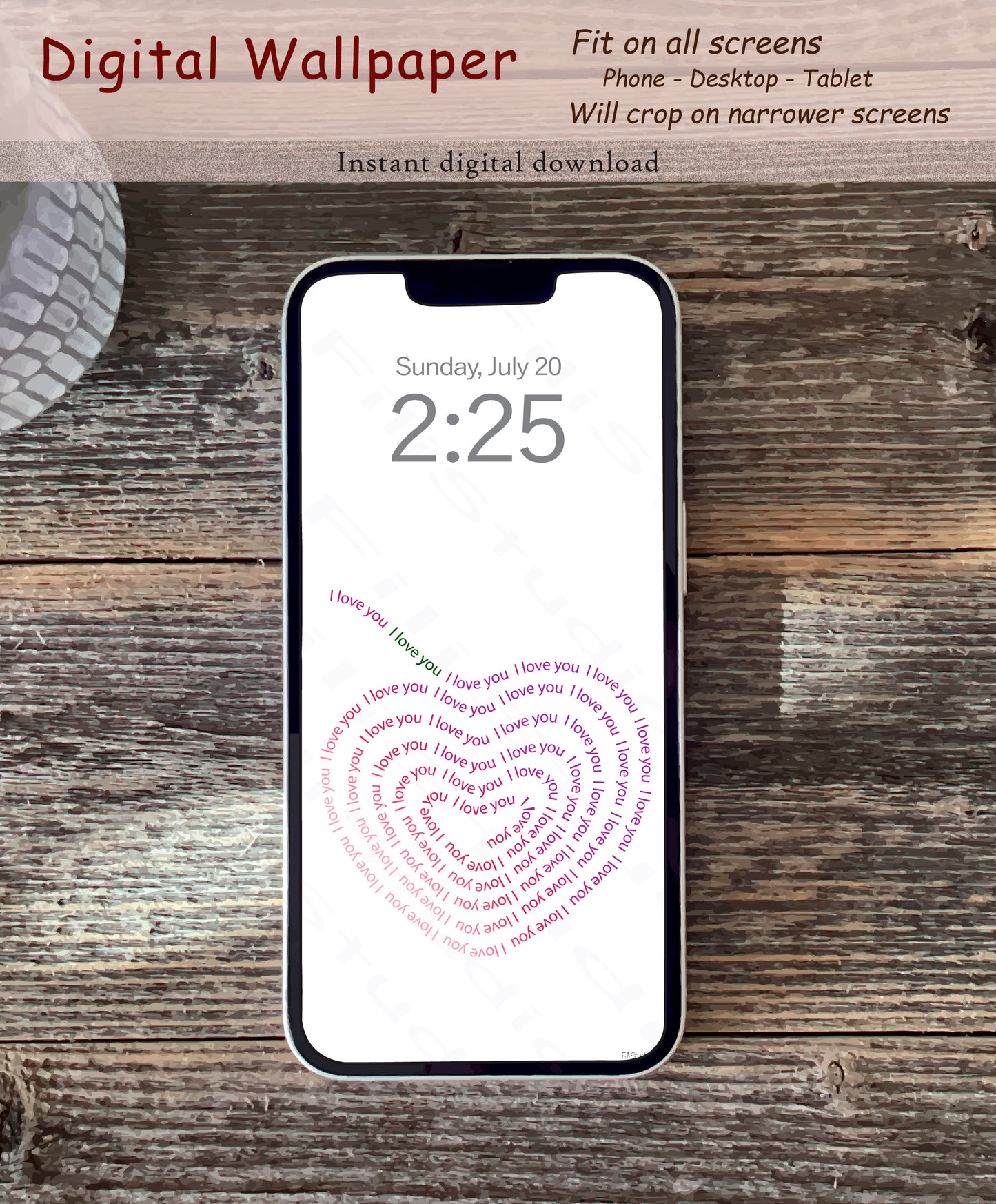 Swirl Heart - I Love You | Candy touch | Digital wallpaper | Fit for all screens