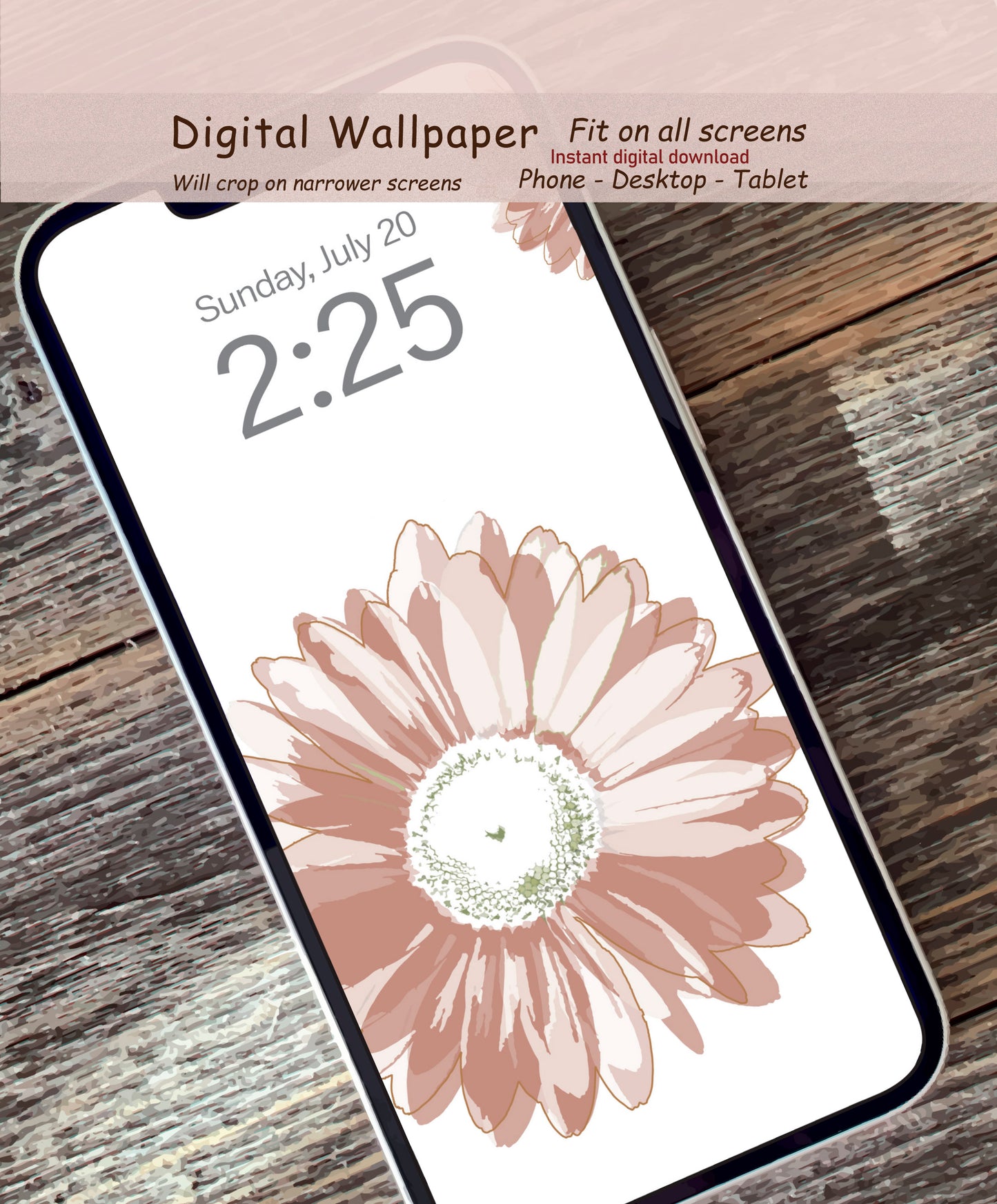 Beautiful hand-drawn daisy | Digital wallpaper | Fit for all screens