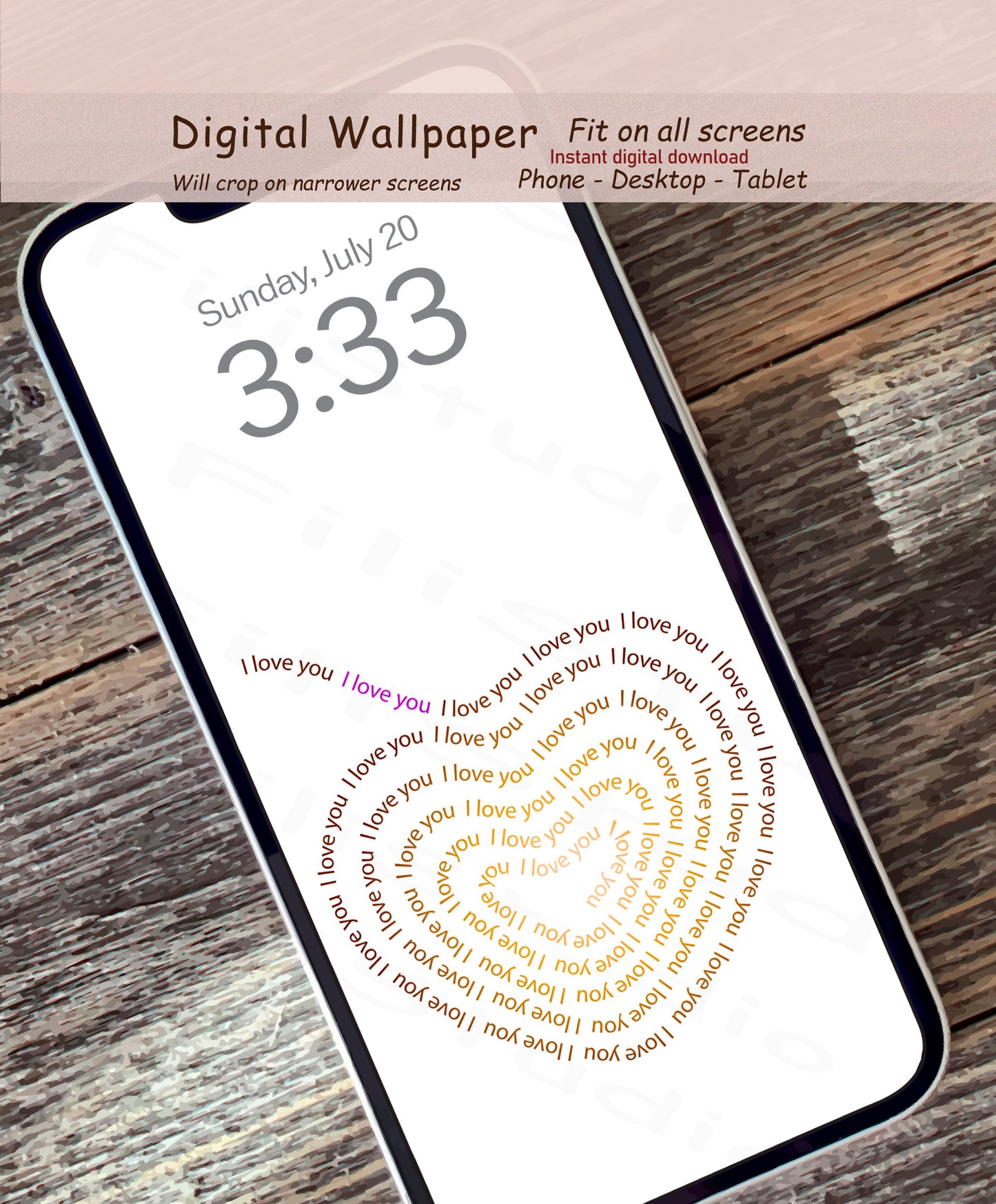 Swirl Heart - I Love You | Gold touch | Digital wallpaper | Fit for all screens