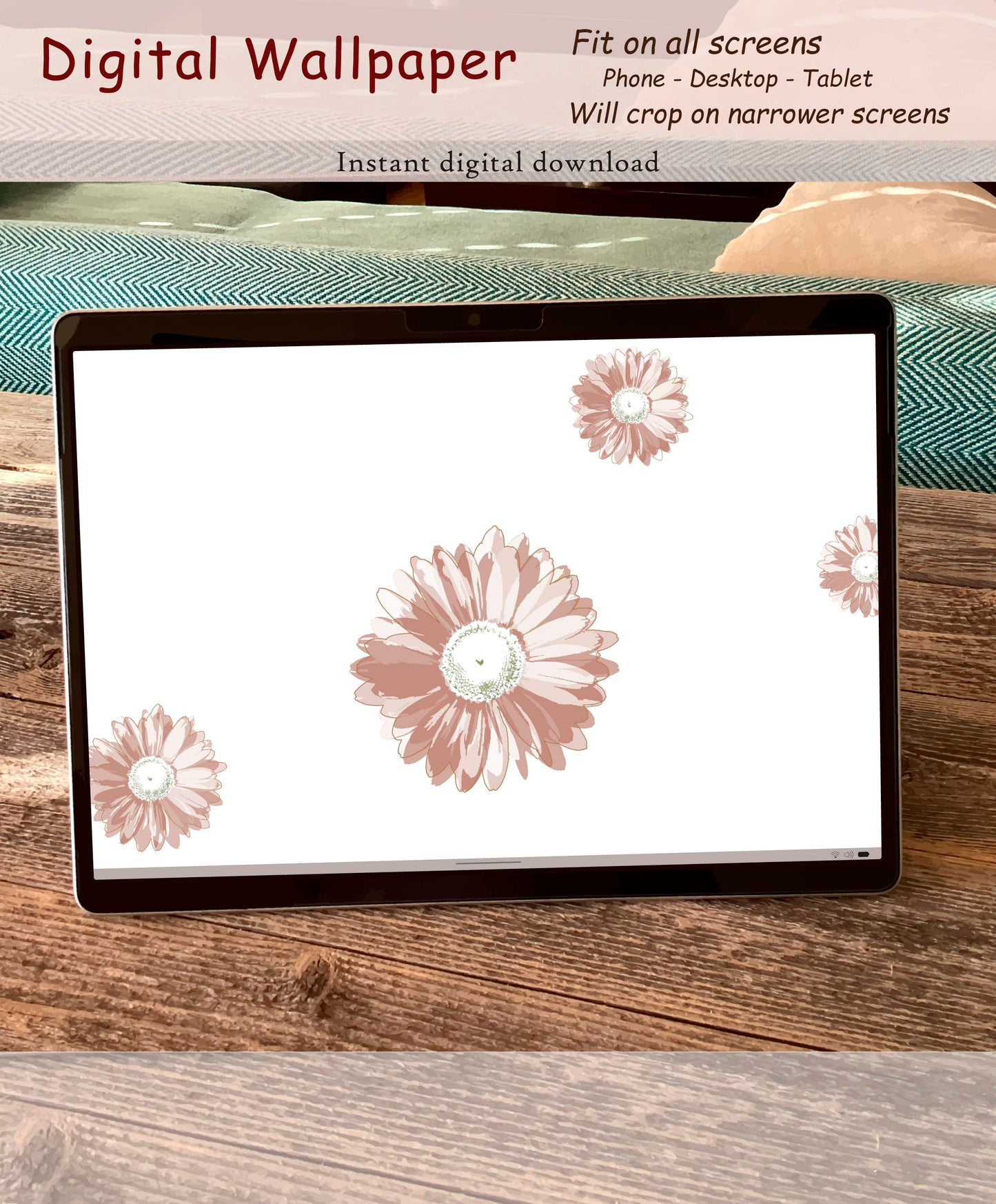 Beautiful hand-drawn daisy | Digital wallpaper | Fit for all screens