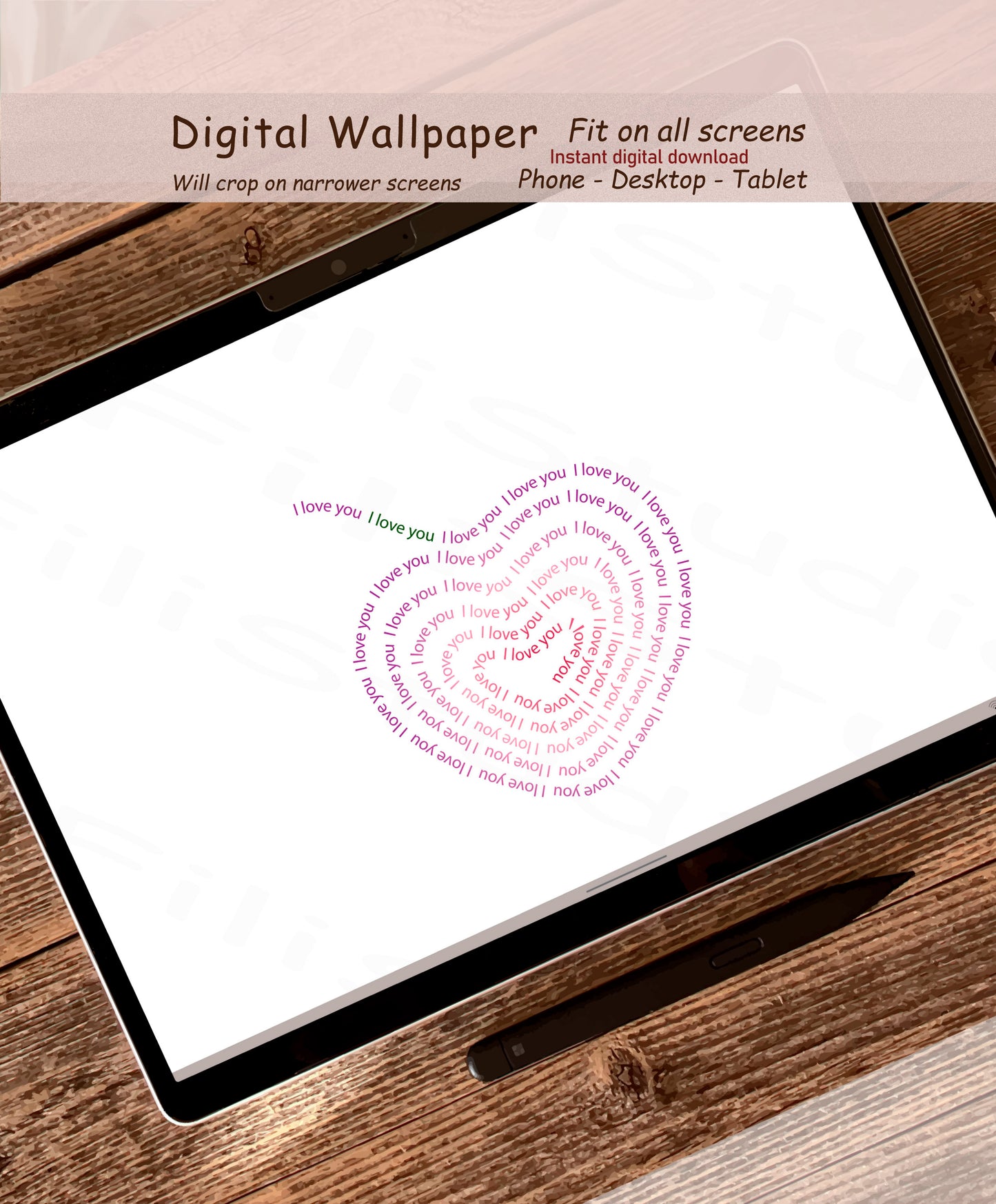 Swirl Heart - I Love You | Candy touch | Digital wallpaper | Fit for all screens
