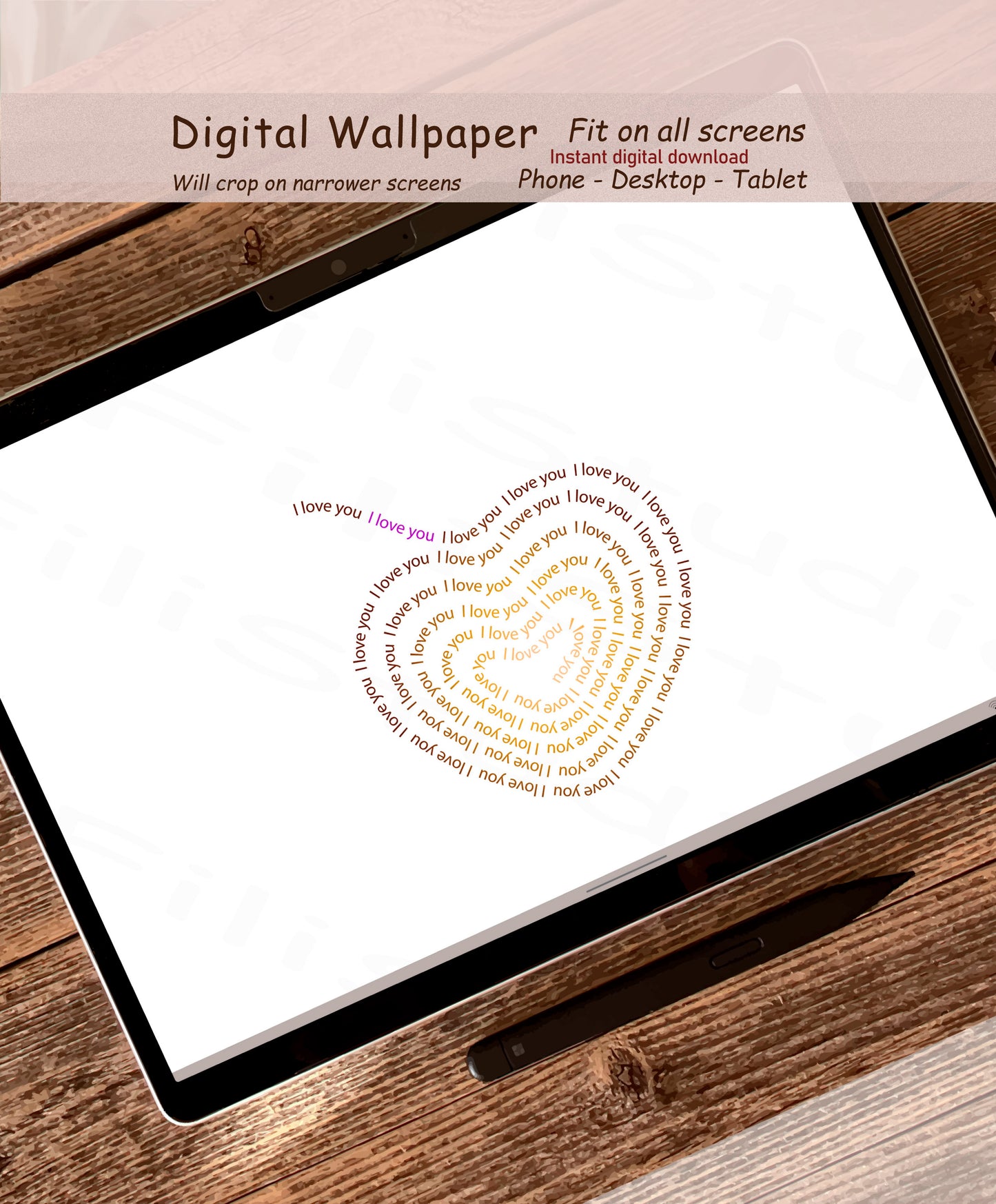 Swirl Heart - I Love You | Gold touch | Digital wallpaper | Fit for all screens