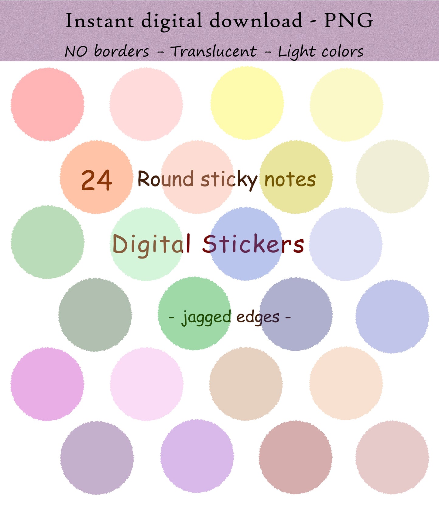 96 Round sticky notes | Jagged edges | Strong & Translucent colors - Digital sticker