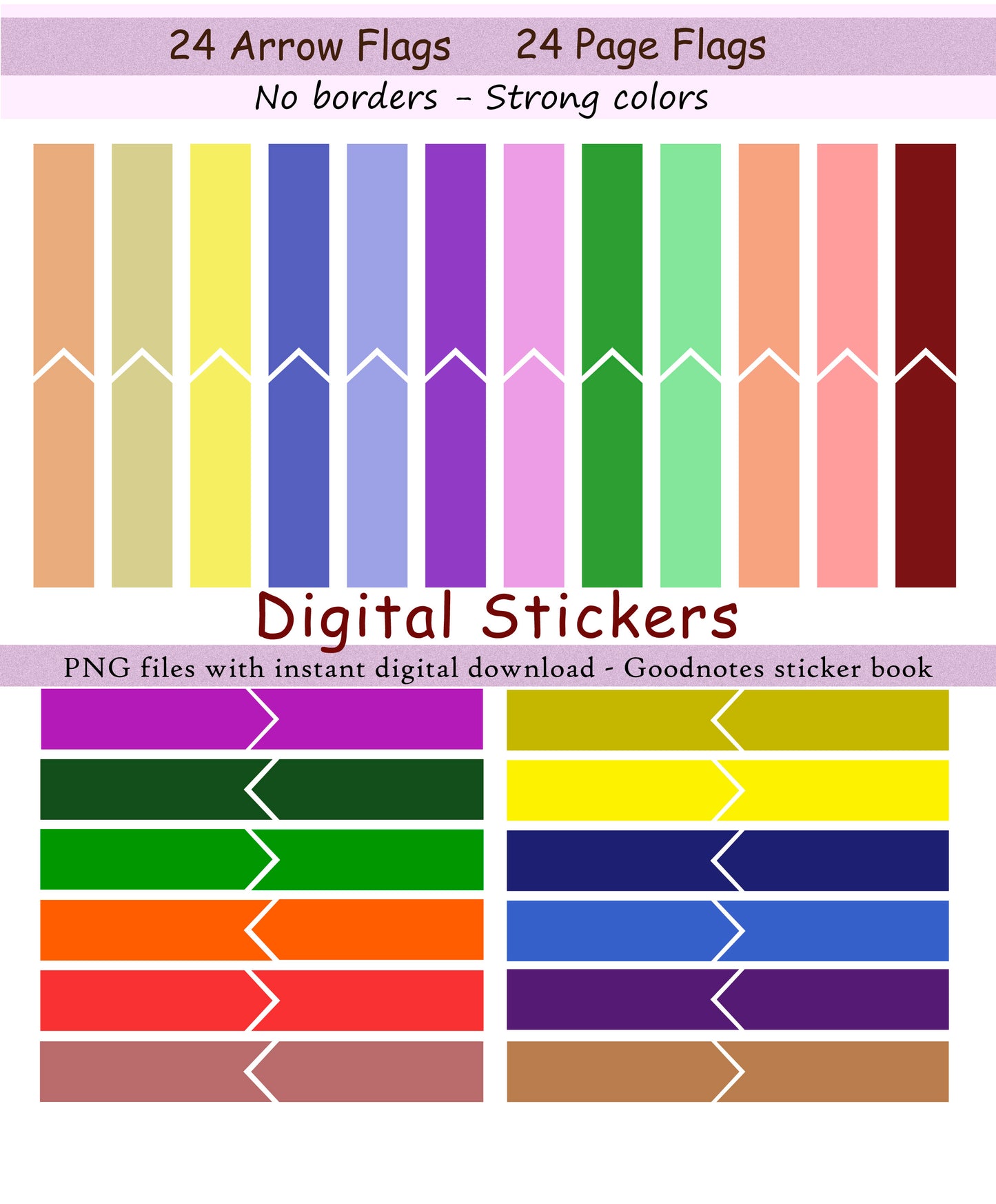 Arrow & page flags | Strong colors | NO border - Digital sticker