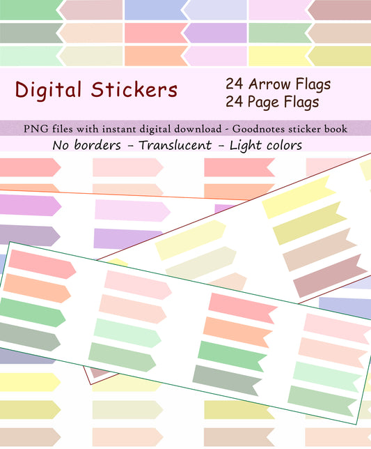 Translucent arrow & page flags NO border | Light colors - Digital sticker