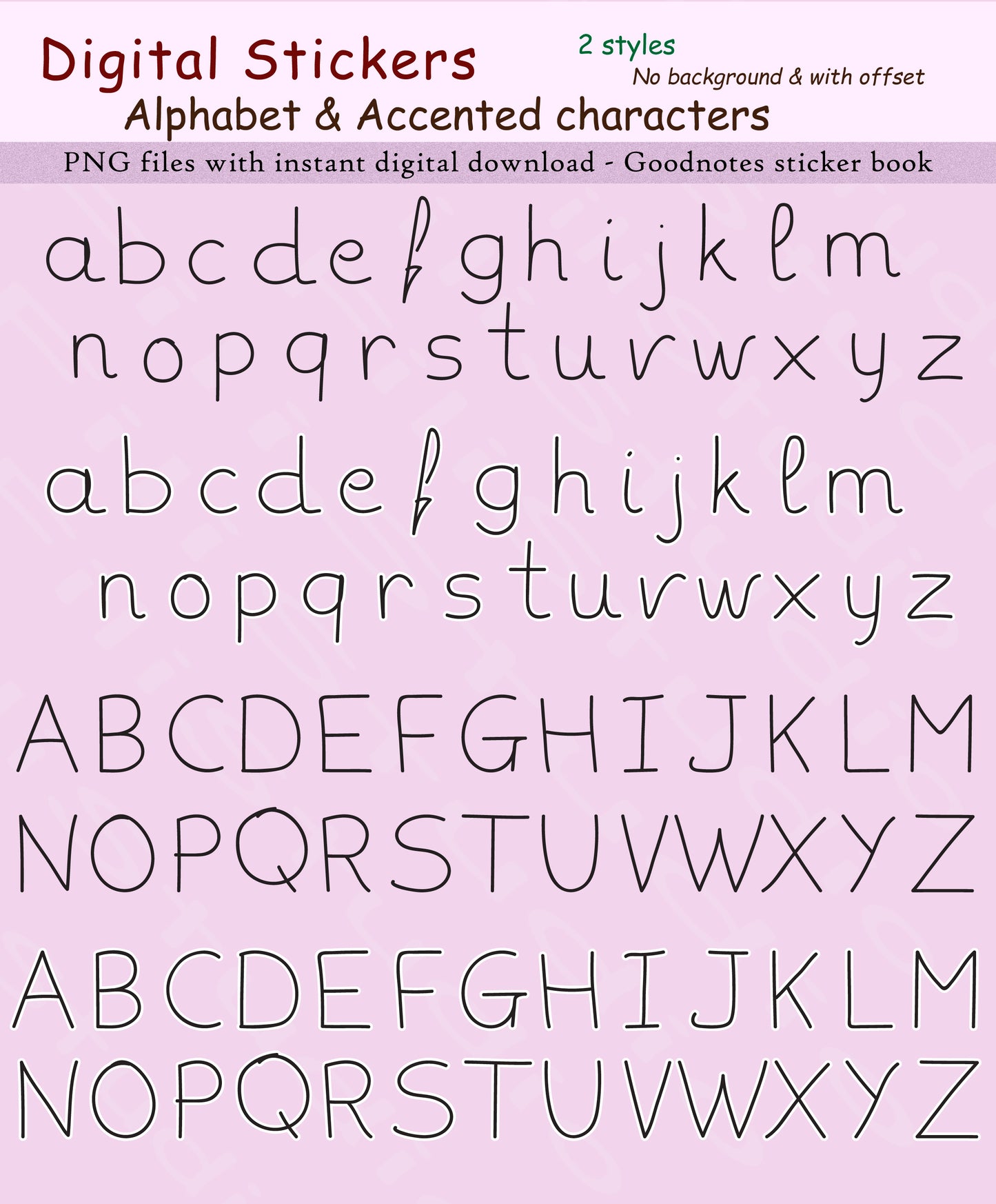 Hand-drawn Alphabet & Accented Characters - Digital sticker