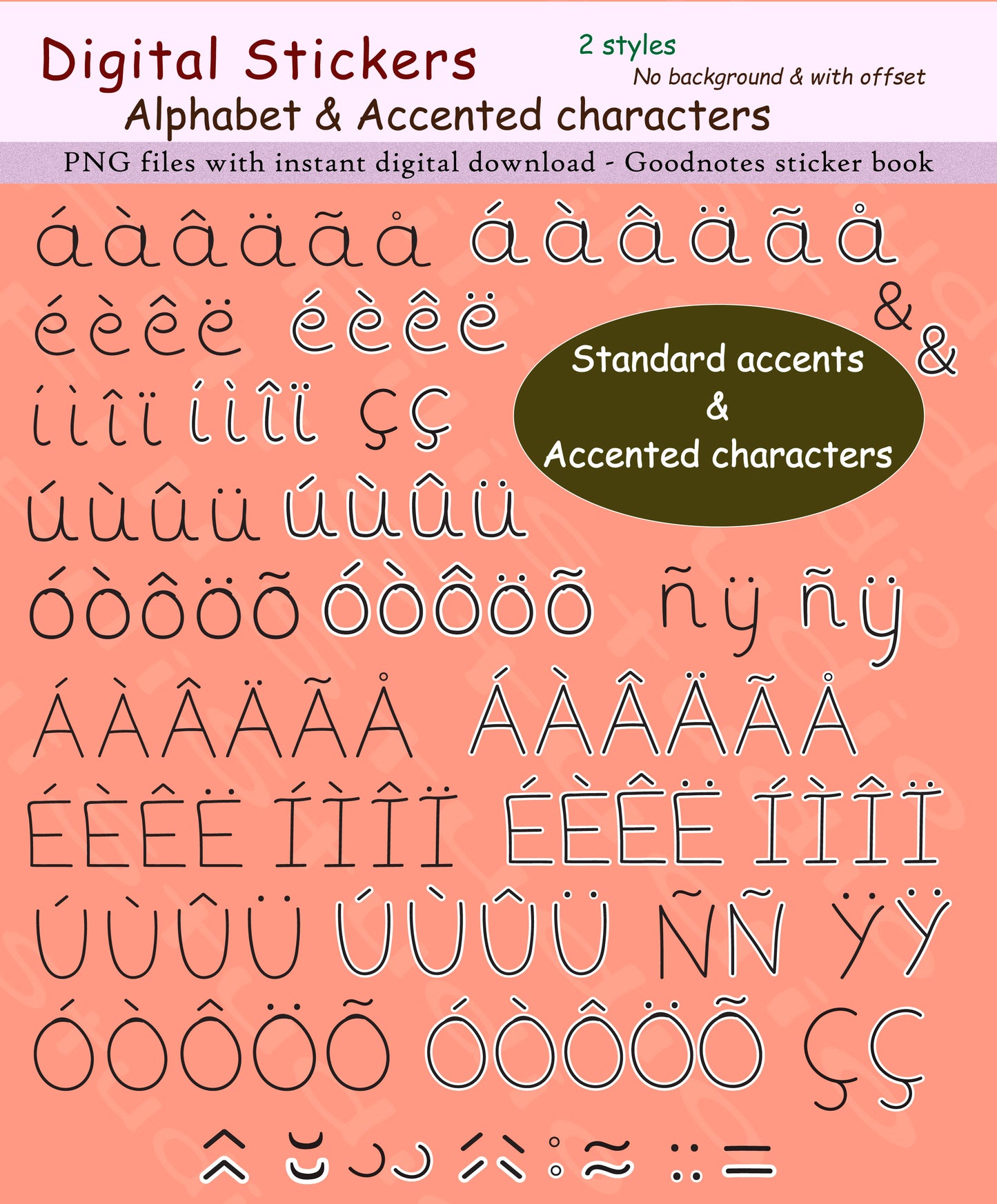 Hand-drawn Alphabet & Accented Characters - Digital sticker
