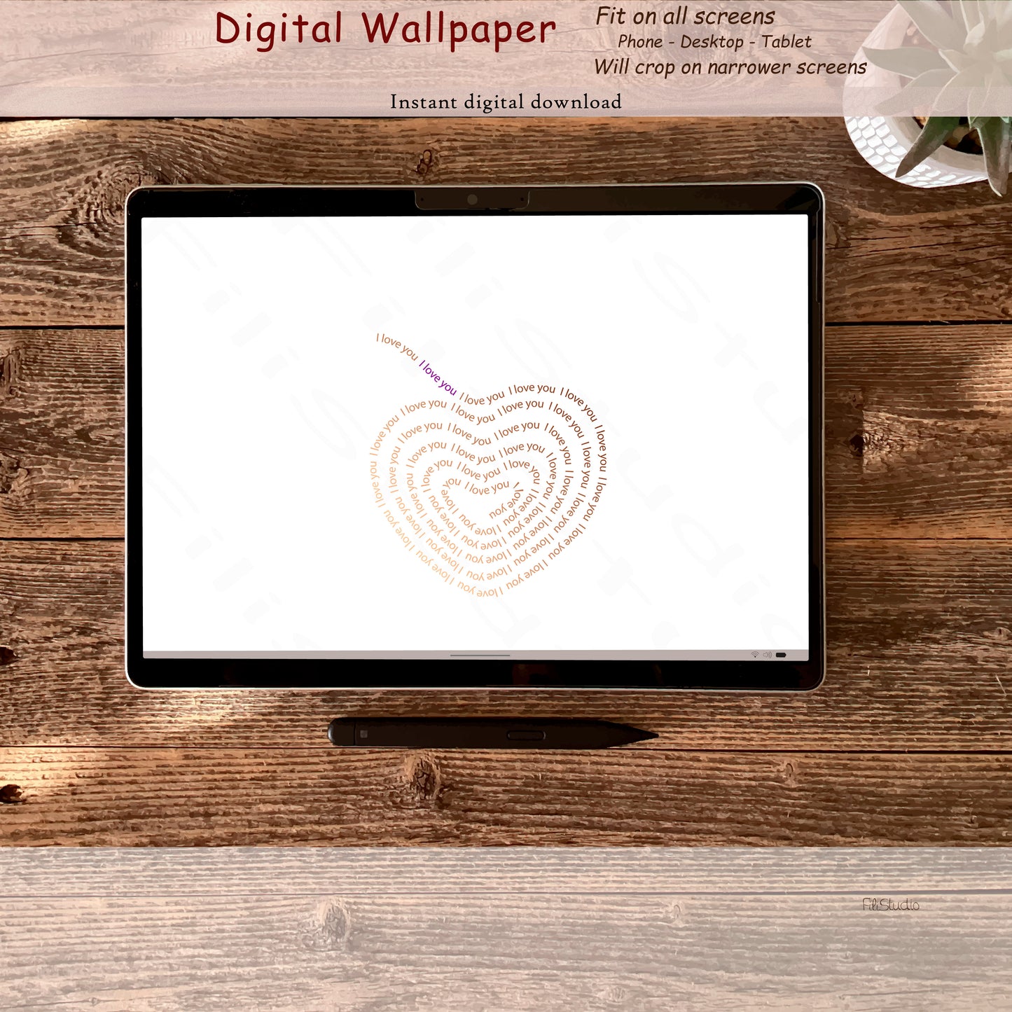 Swirl Heart - I Love You | Gold touch | Digital wallpaper | Fit for all screens
