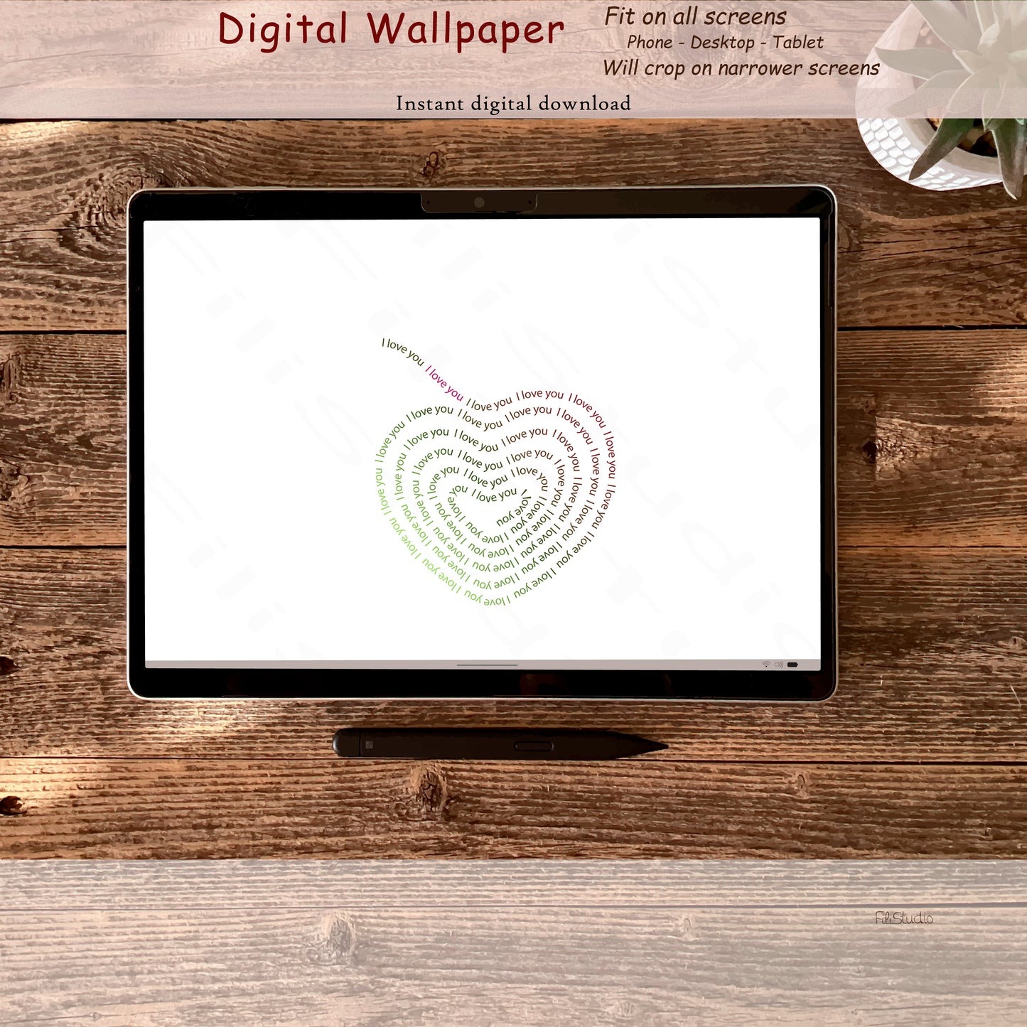 Swirl Heart - I Love You | Pistachio touch | Digital wallpaper | Fit for all screens
