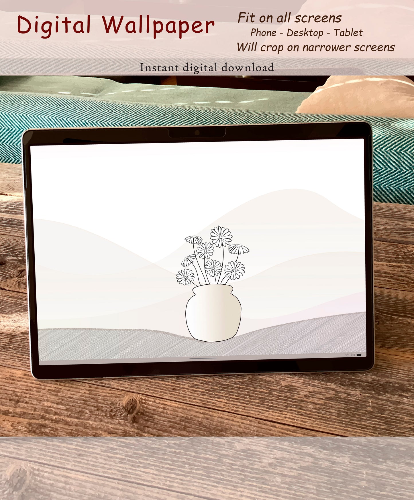 Minimalist Design - Pottery vase with flowers | Digital wallpaper | Fit for all screens