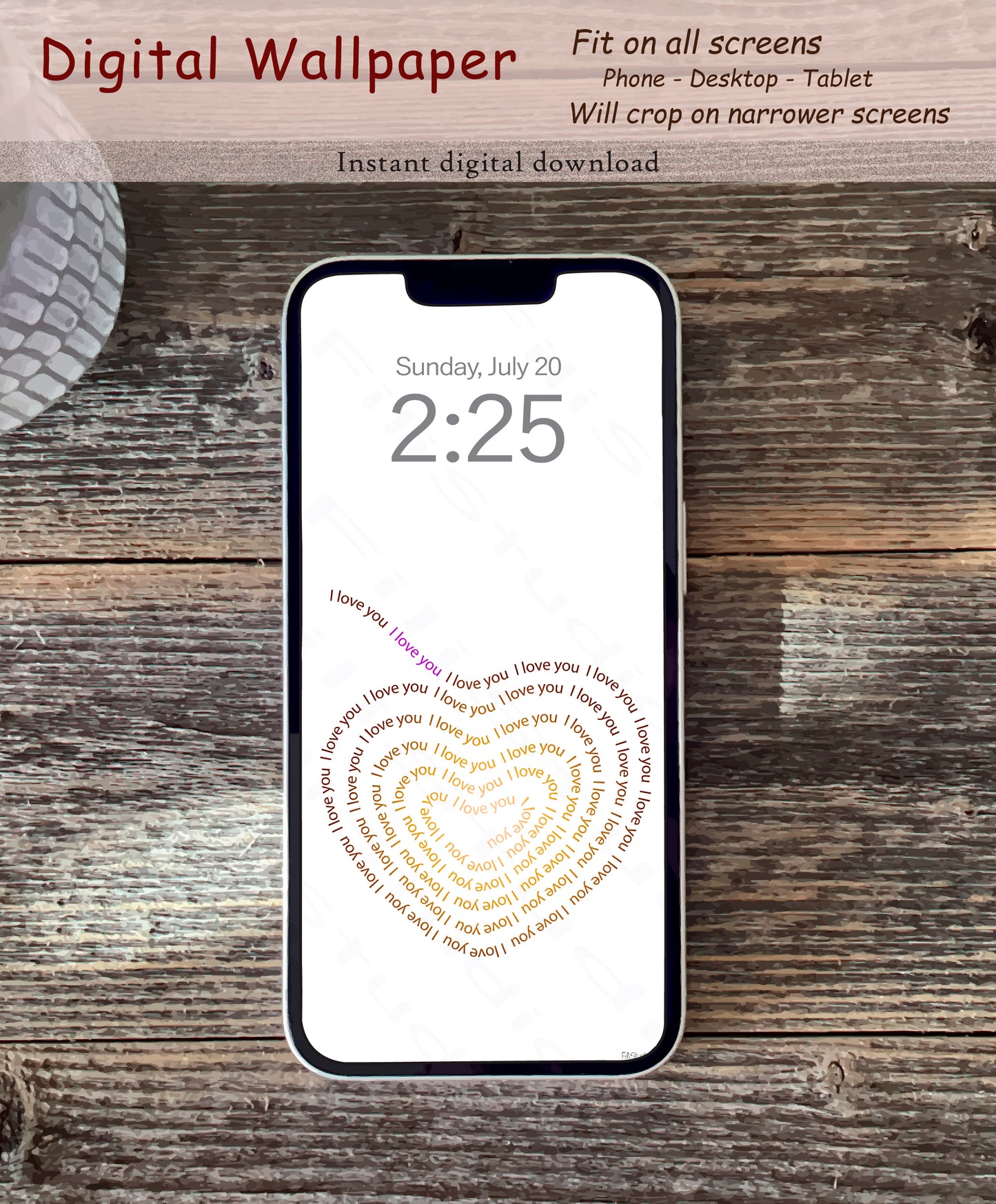 Swirl Heart - I Love You | Gold touch | Digital wallpaper | Fit for all screens