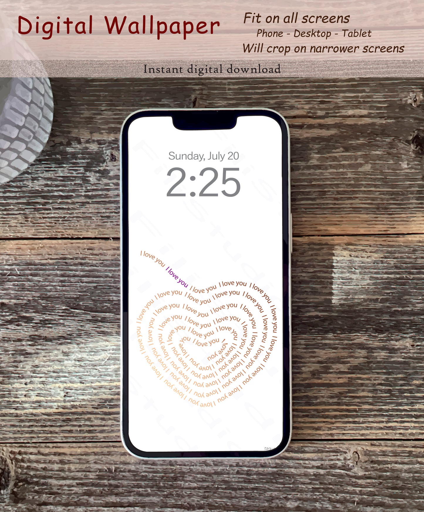 Swirl Heart - I Love You | Gold touch | Digital wallpaper | Fit for all screens