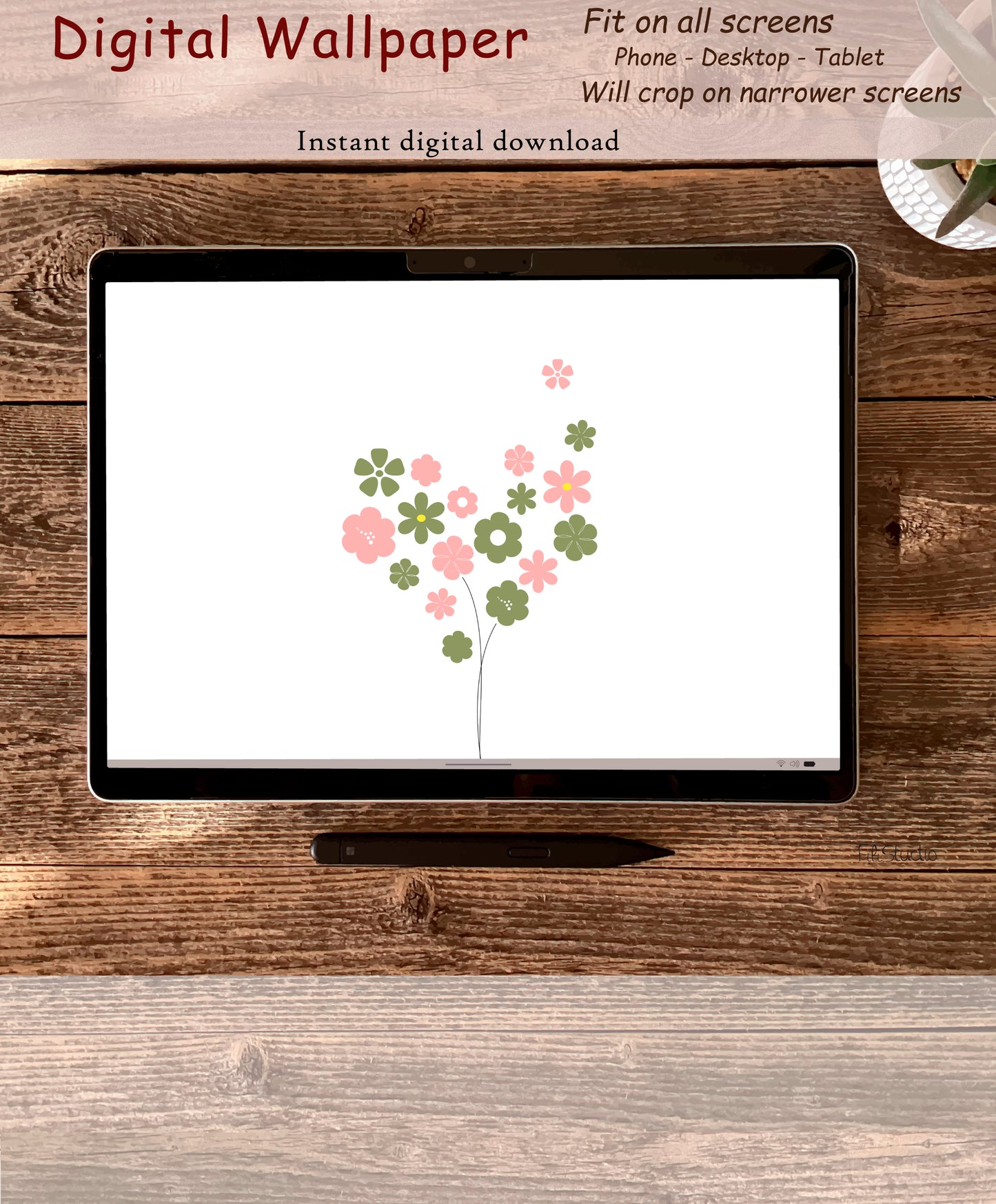 Petals Bouquet | Green-Rose | Digital wallpaper | Fit for all screens