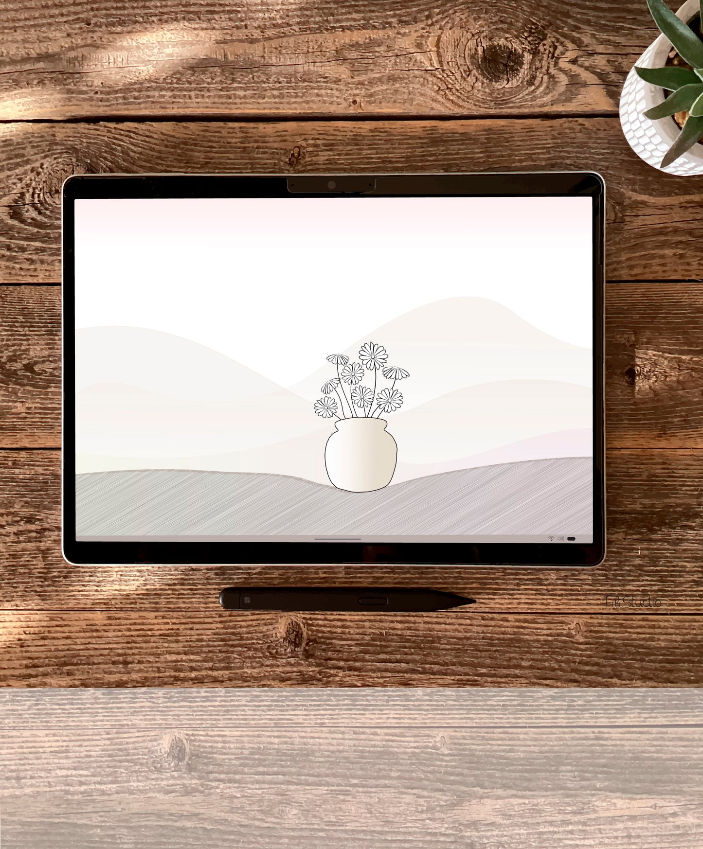 Minimalist Design - Pottery vase with flowers | Digital wallpaper | Fit for all screens
