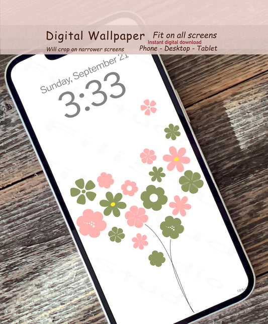 Petals Bouquet | Green-Rose | Digital wallpaper | Fit for all screens