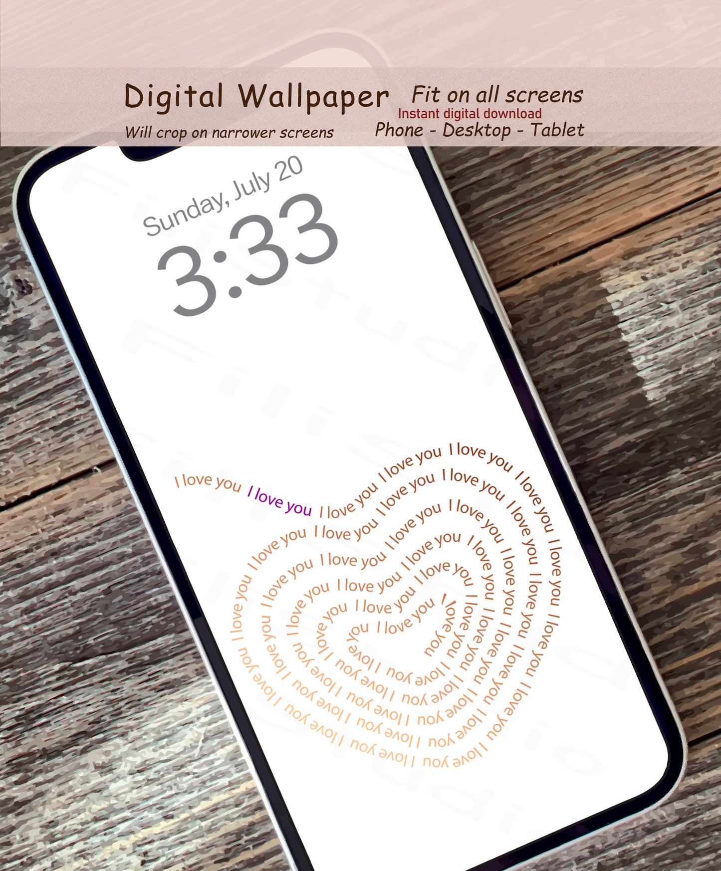Swirl Heart - I Love You | Gold touch | Digital wallpaper | Fit for all screens