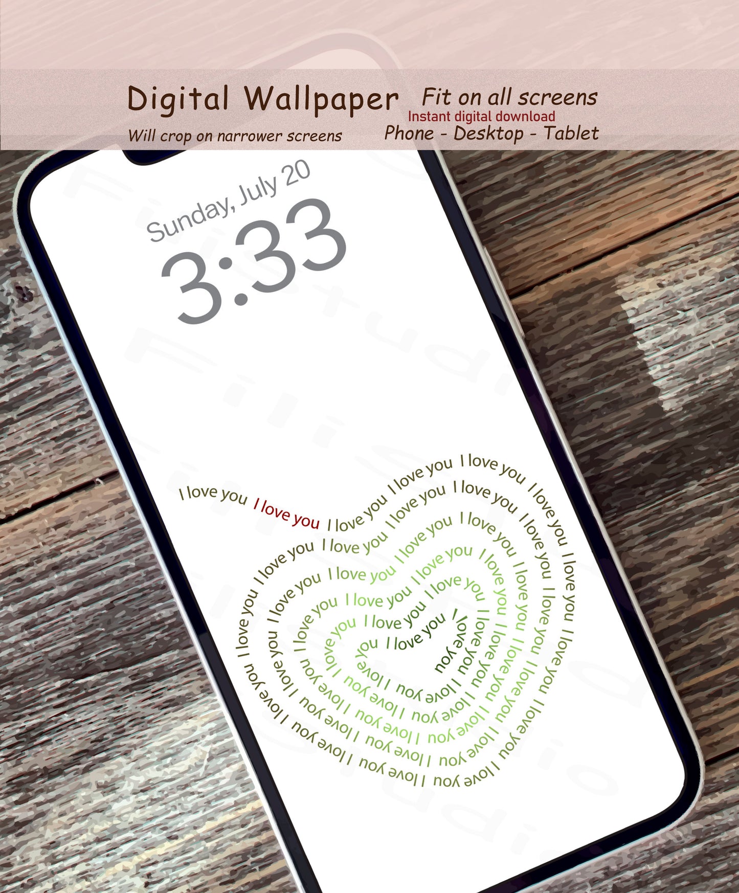 Swirl Heart - I Love You | Pistachio touch | Digital wallpaper | Fit for all screens