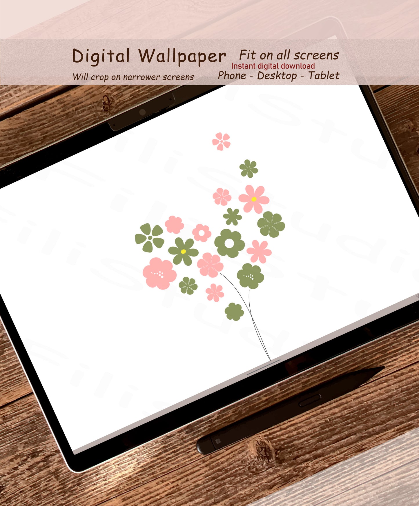 Petals Bouquet | Green-Rose | Digital wallpaper | Fit for all screens