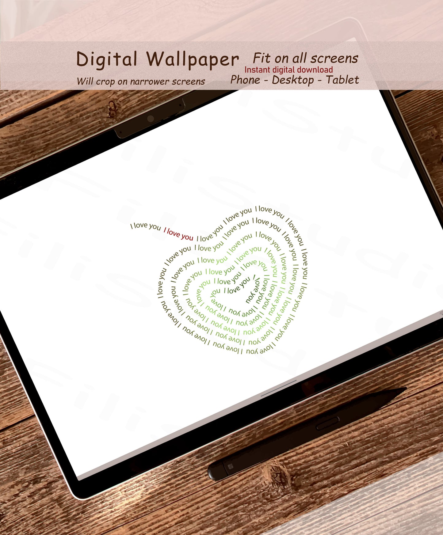 Swirl Heart - I Love You | Pistachio touch | Digital wallpaper | Fit for all screens