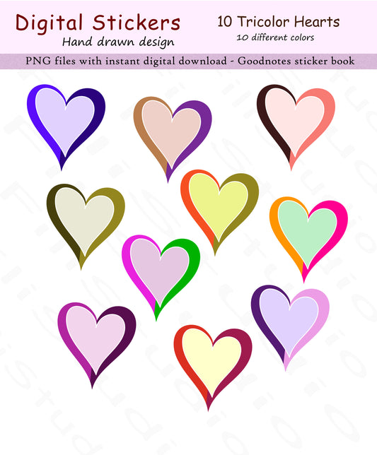 Hand drawn tricolor heart - Digital sticker