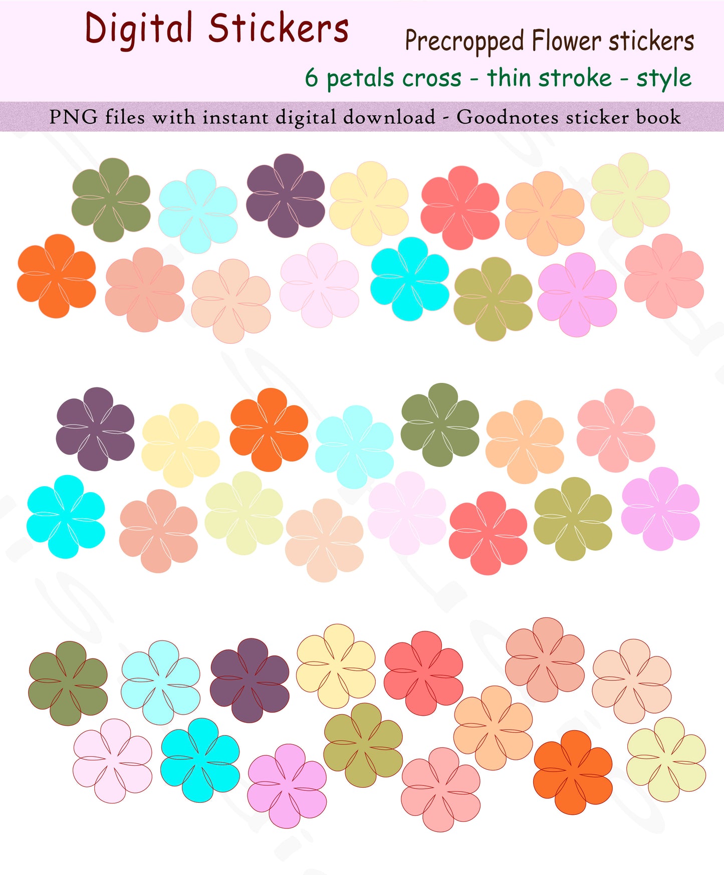 400+ Flowers | 9 styles | 3 strokes - Digital sticker