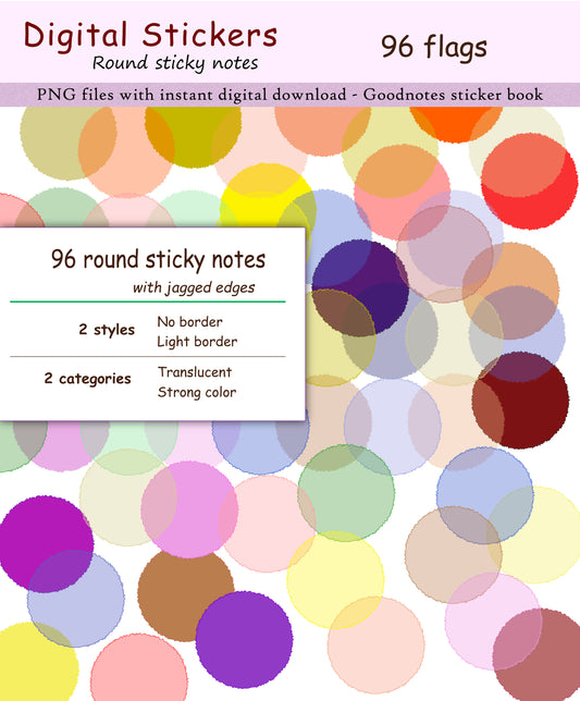 96 Round sticky notes | Jagged edges | Strong & Translucent colors - Digital sticker