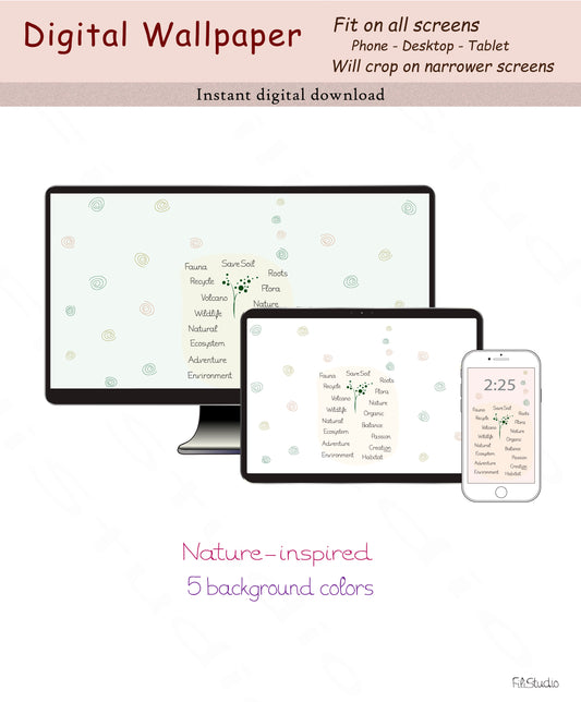 Nature-inspired digital wallpaper | Fit for all screens | 5 background colors